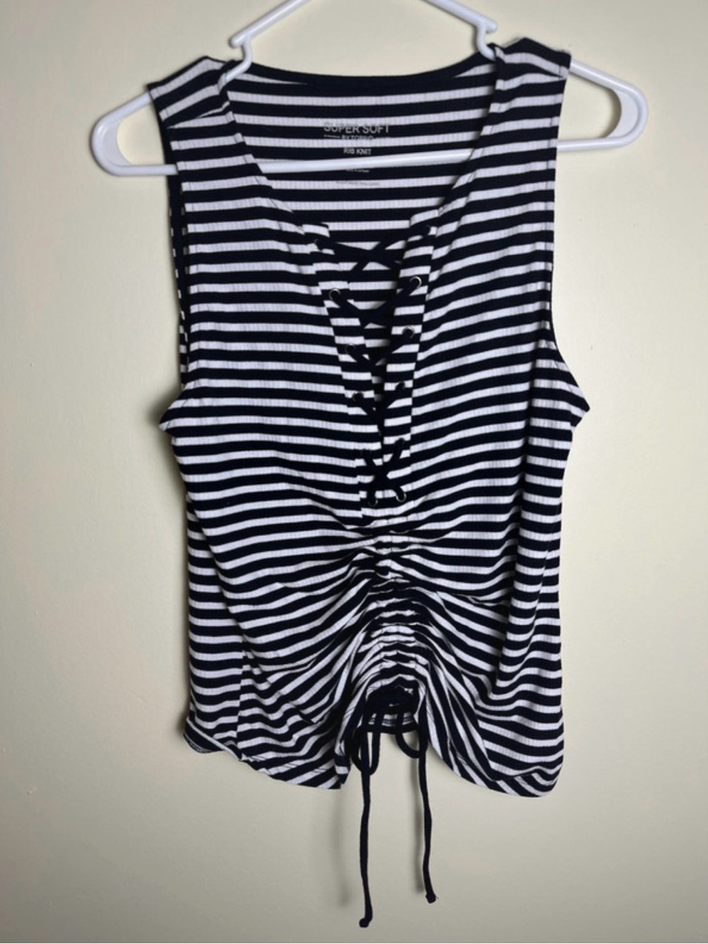 Torrid Black & White Striped Lace-Up Ruched Tank Size Large